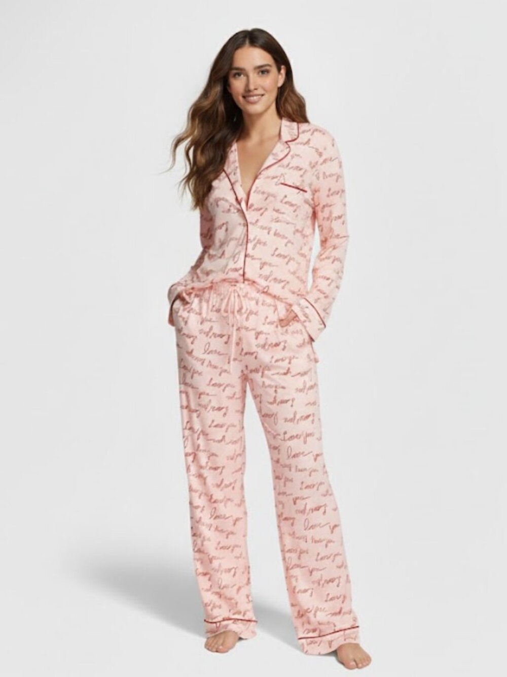 Victoria's Secret Modal Long Pajama Set in Purest Pink Script Size M(Short)